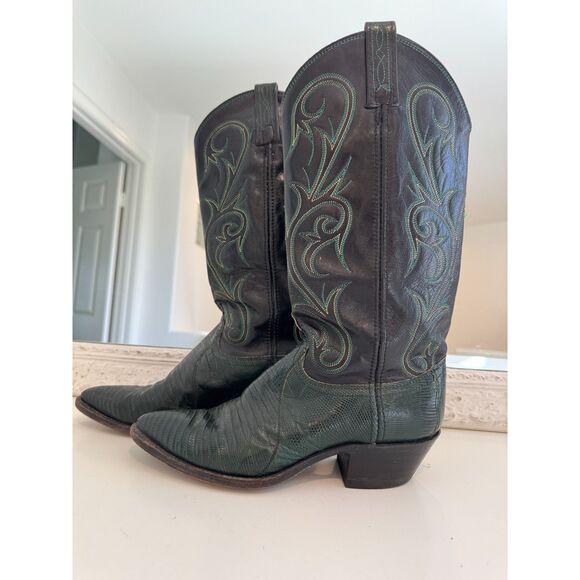 Dan Post Vintage Lizard Green Emerald Leather Cowboy Boots Cowgirl size 7.5 - Picture 4 of 6
